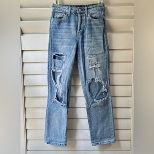 High Rise Ripped Straight Jeans, Made by Simple Society, Size 00/23